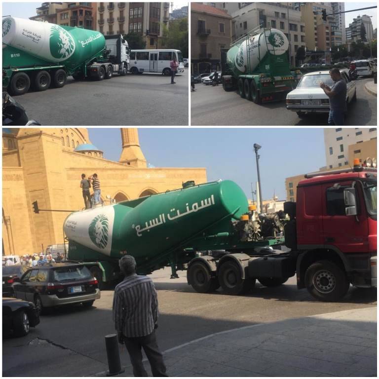 اعتصام لسائقي الشاحنات بشركات الاسمنت في وسط بيروت